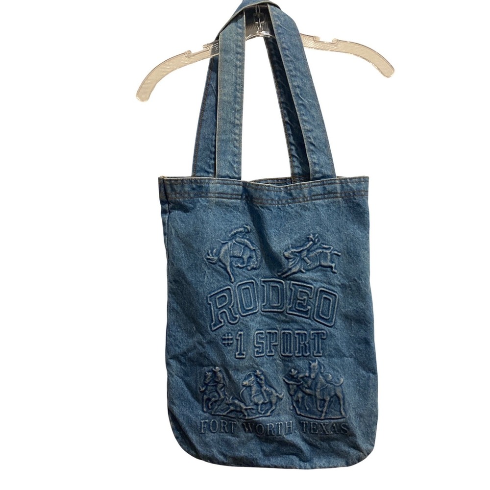 TYCA Vintage Denim Tote Bag Rodeo 1 Sport Fort Worth Texas Embossed Made in USA‎